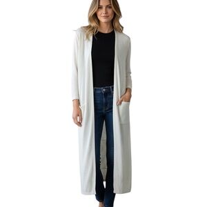 Rachel Zoe Lagenlook Linen Blend Open Front Duster Cardigan Large White Coastal